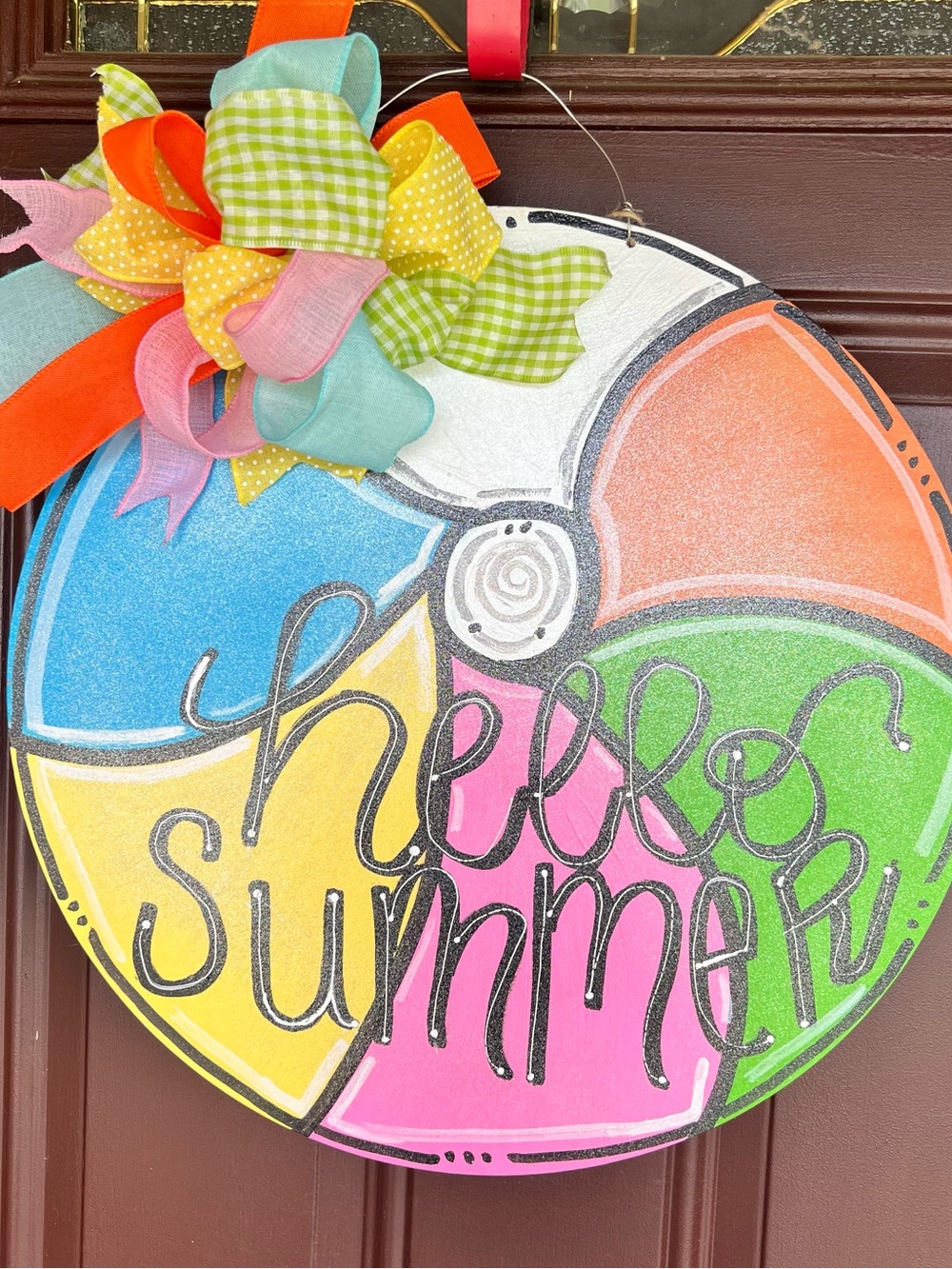 Hello Summer Multicolor Beach Ball Wall Decor door hanger 18 in round wood pool